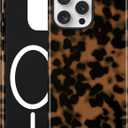 Jusy Compatible with MagSafe Brown Tortoise Shell Print Phone Case for iPhone 14 Pro Max, Amber Trendy Luxury Magnetic Soft TPU and Hard PC Protective Phone Cover for Women Girls - Black