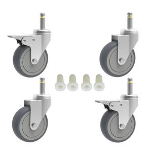 RILIDRI 2-Inch Swivel Stem Caster, 7/16-Inch Stem Diameter Rubber Wheel, Thermoplastic Rubber TPR Replacement Wheels - 4 Pack(2 Brakes 2 Swivel)
