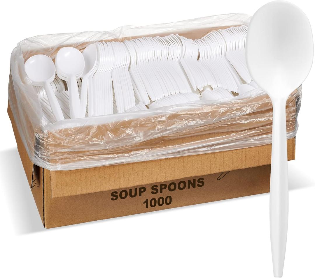 1,000 Plastic Disposable Soup Spoons Bulk White Medium Weight Disposable Silverware Plastic Cutlery Spoons
