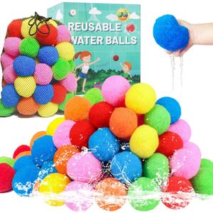 BEFANS 60 Pcs Reusable Water Balls, Reusable Water Balloons for Outdoor Toys and Games, Water Toys for Kids and Adults Boys and Girls - Summer Toys Ball for Pool and Backyard Fun