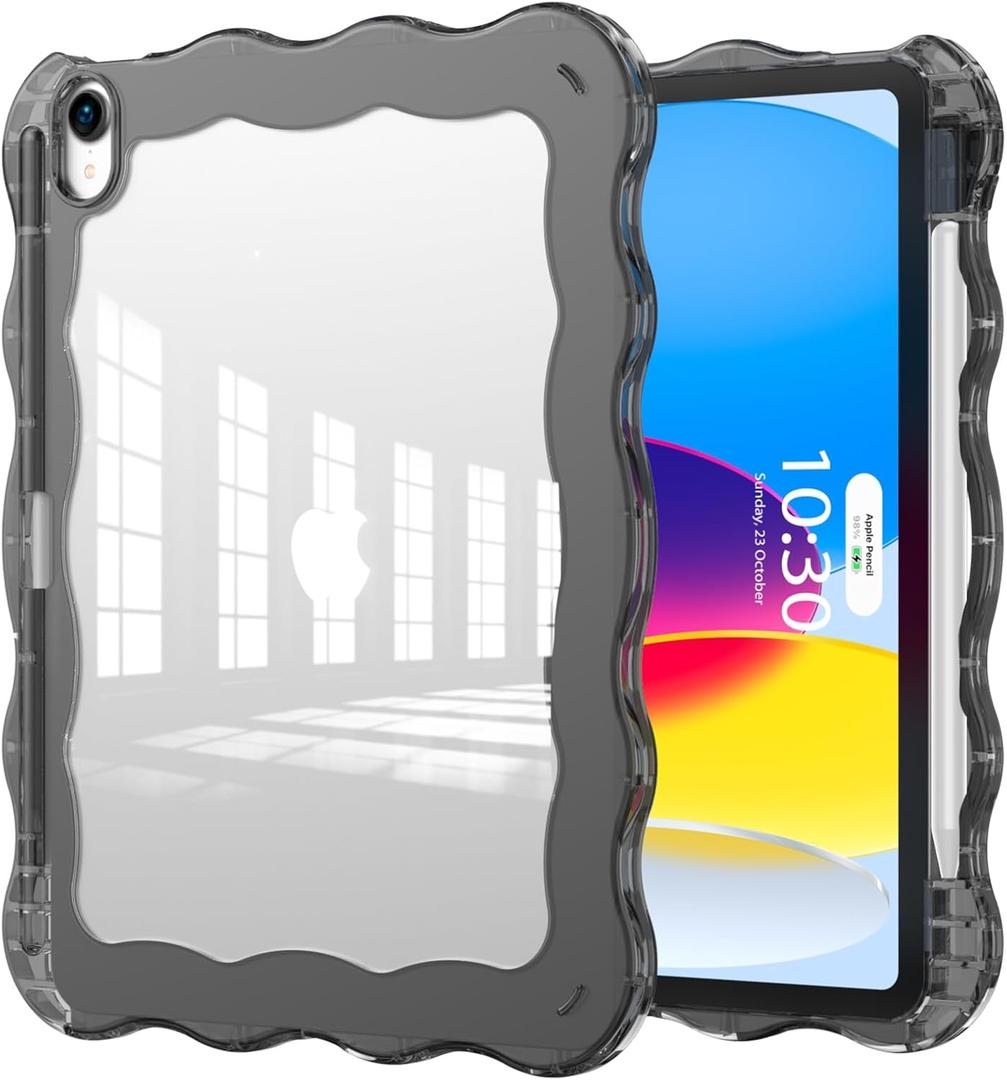 for iPad (A16) 11th Generation 11 Inch 2025,10th Generation 10.9 Inch 2022 Case,Wave Edge Durable TPU+Back Hard PC Shockproof with Transparent Back,Black
