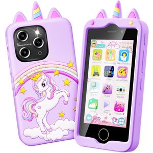 Kids Smart Phone for Girls, 4.0" Touchscreen Learning Music Puzzle-Games Toddler Phone for Kids Ages 3-6, Dual Camera Built-in 8G SD Card Toy, Birthday Gifts for Kids Cell Phone Toy, Purple