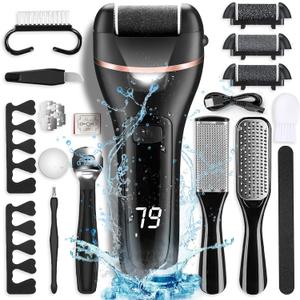 Electric Callus Remover for Feet, Rechargeable Portable Electronic Foot File Pedicure Kit, Waterproof Foot Scrubber File, Professional Pedicure Tools, Foot Care for Dead Skin Ideal Gift, 3 Rollers