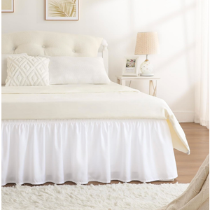 RIMELA White Bed Skirt   15 Inch Drop, Elastic Bed Skirting for Adjustable Bed Base & Frame, Bedding Dust Ruffle Easy to Install, Wrap Around Bedskirt, Room Decoration