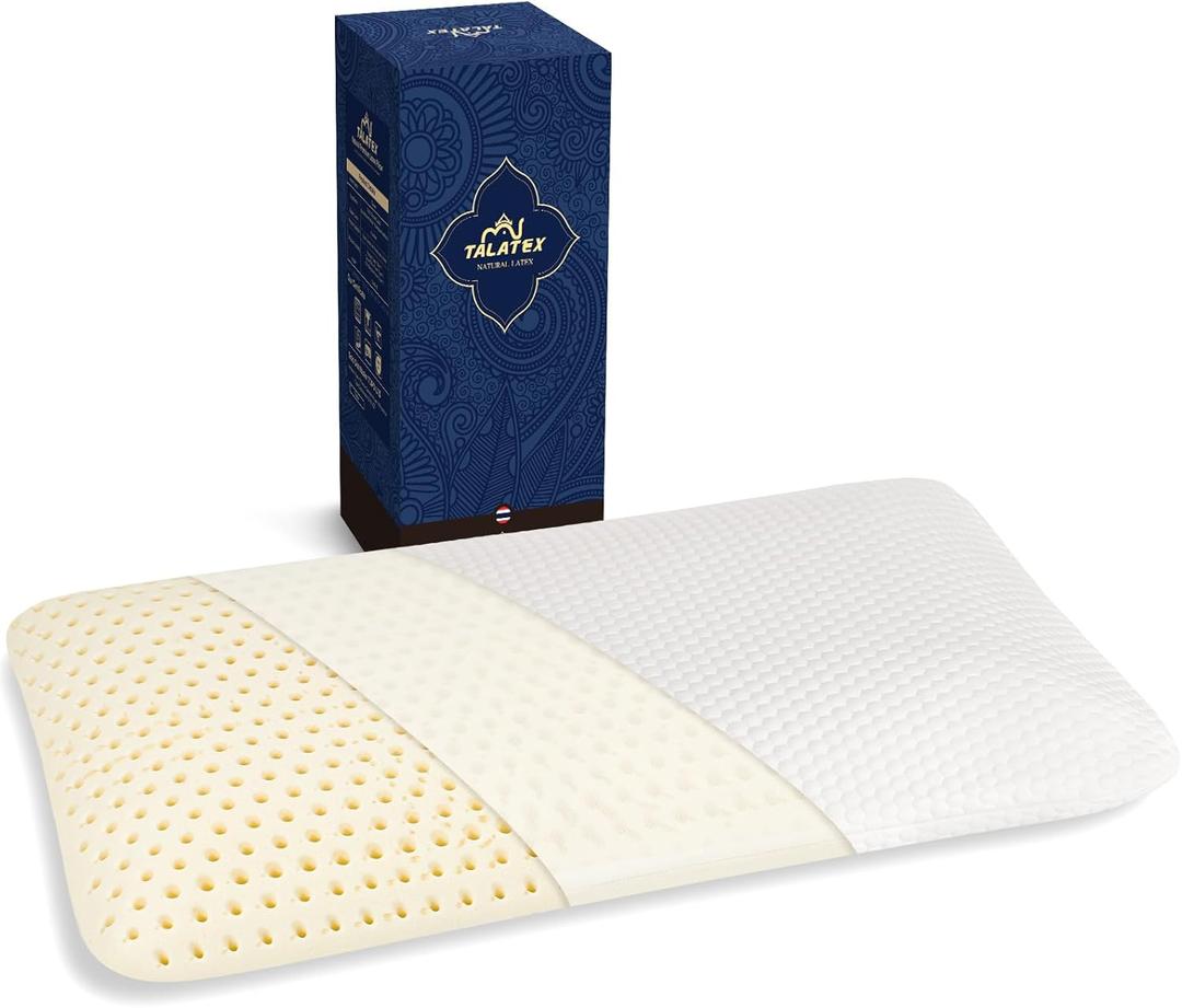 Talatex 2.7 inch Ultra Slim 100% Natural Premium Latex Pillow, Flat Ultra Thin Pillow for Stomach and Back Sleepers Helps Cervical Neck Alignment and Deeper Sleep, Size: 2.7"H (Queen)