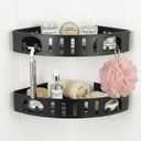 Adhesive Corner Shower Shelf No Drill | Rust-Proof Aluminum Alloy Stick On Bathroom Organizer with Shaving Holder for Shampoo, Conditioner, Soap, Razors Black 2Pack