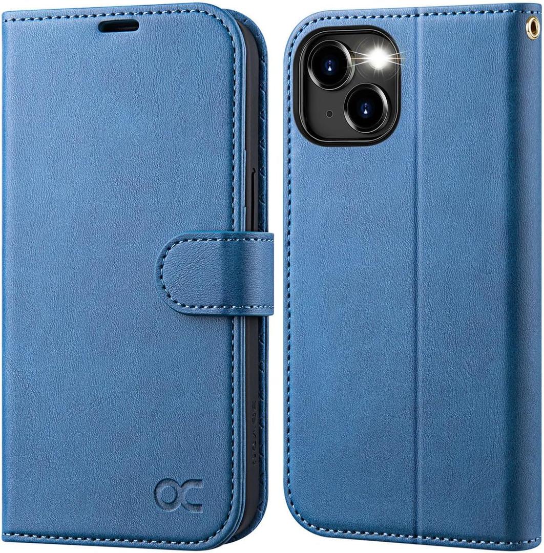 OCASE Compatible with iPhone 15 Wallet Case, PU Leather Flip Folio Case with Card Holders RFID Blocking Kickstand [Shockproof TPU Inner Shell] Phone Cover 6.1 Inch 2023, Light Blue