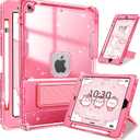 INFILAND Case for iPad 9th/8th/7th Generation 2021/2020/2019 10.2 inch Glitter Clear, Shockproof Protective Cute iPad 7/8/9 Gen Cover with Stand, Pencil Holder for Kids, Girls, Women (Pink)