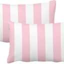 Leaveland Pink and White Stripe Set of 2 12x20 Inch Cotton Polyester Throw Pillow Cover Decorative Soft Lumbar Cushion Case Slipcover Fall Autumn Winter Christmas Home Decor Bed Accent Pillowcase Sham