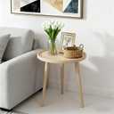 Round Side Table with Solid Wood,End Table,Coffee Table,Small Round Side Table with Solid Wood Leg for Couch,Living Room,Bedroom Office and Small Spaces,Easy Assembly,Beige, 15.7"Dia. x 18.7"H