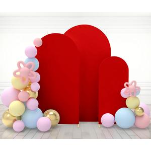 Babenest Red Wedding Arch Cover Set of 3, Spandex Fitted Arch Backdrop Cover for Photo, Round Top Chiara Stand Cover for Party Birthday Baby Shower Background Decoration6.6FT/7.2FT/8FT