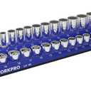 WORKPRO Magnetic Socket Organizer, 3/8-Inch Metric Socket Holder, Socket Trays Holds 30 Pieces Standard Size and Deep Size Sockets(Sockets not Included)