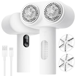 Mosthink Fabric Shaver, 2-In-1 Electric Lint Shaver & Brush, Dual-Head Lint Remover for Clothes Couch Furniture | 3-Speed Fuzz & Pilling Remover | Sweater Shaver with LED Display | Type-C Rechargeable
