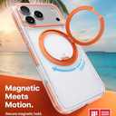 TORRAS 360 Magnetic Stand for iPhone 17 Pro Max Case, [Fit for MagSafe] [4X Military-Grade Protection] Slim Case for iPhone 17 Pro Max 6.9" 2025, Clear-Orange, Ostand O3 Fitness Series