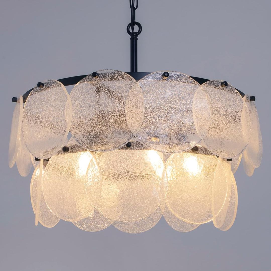 Wellmet Modern Glass Chandeliers, 2 Tiers Farmhouse Chandelier for Dining Room, Hanging Pendant Ceiling Light Fixture with Seeded Glass for Living Room, Bedrooms, Bathroom, Kitchen, W-19.69''