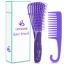 Detangle Hair Brush Comb Set for Adults Kids Kinky Curly Wavy Wet Dry Hair Afro American Type 3a-4c, Comfortable Grip(Purple)