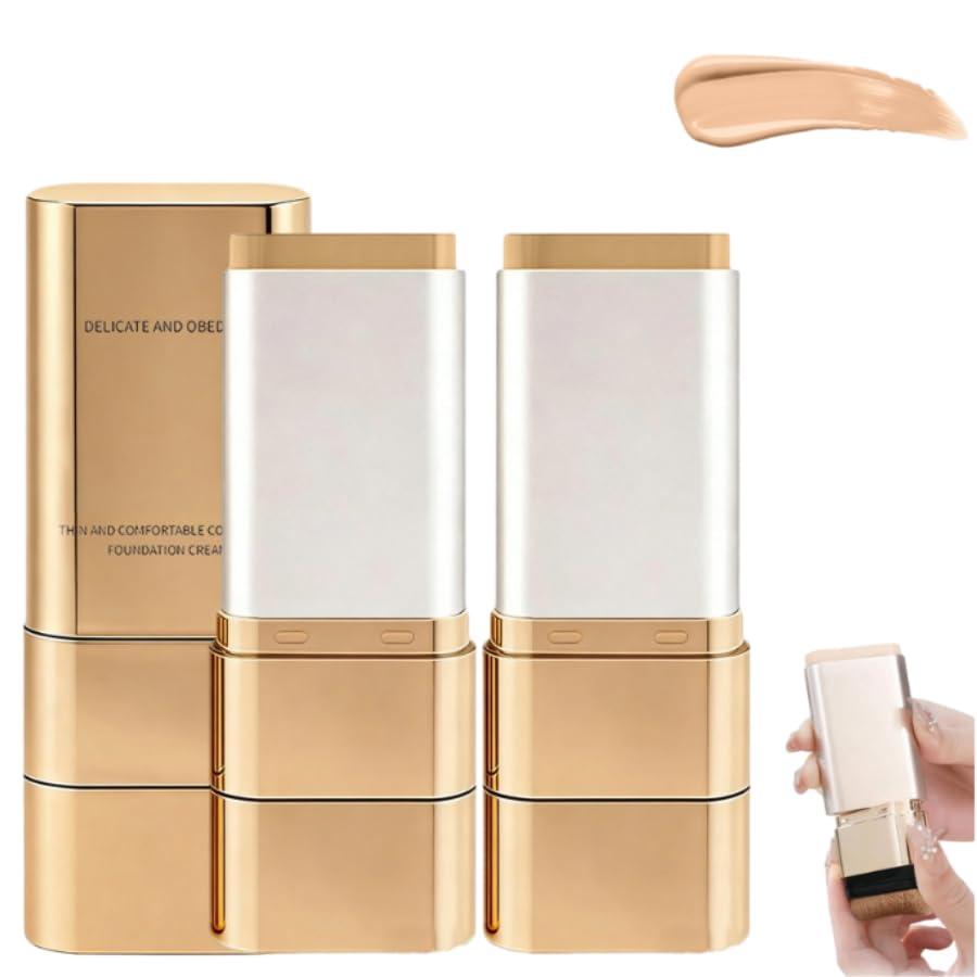 2PCS Dual-Ended Concealer Foundation Stick, Korean 3-in-1 Foundation Stick, Multi-functional Double Head Foundations Make up Sticks, Sweat-Proof for Flawless Finish All Skin Types (#02 Natural Color)