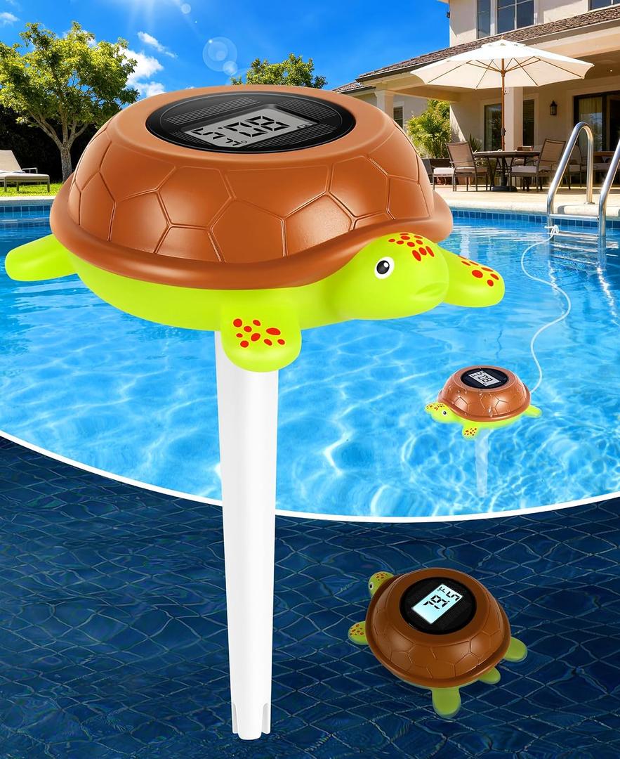 LuxBlue Turtle Floating Solar Pool Thermometer with String & Backlit Screen | Ultra-precise Digital Pool Thermometer with 1 Accuracy, IP68 Waterproof | Pool Temperature Guage for Hot Tub, Spa, Pond