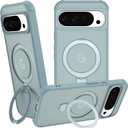 Magnetic Compatible with Google Pixel 10 Pro XL Case with Stand [Military Grade Drop Tested][Compatible with Magnet] Ring Translucent Slim Hard Back Soft Edge, Teal Green