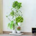 LINZINAR Plant Stand Indoor Outdoor Metal 4 Tier 5 Potted Multiple Flower Pot Holder Shelf Planter Display Shelving Unit for Patio Garden Corner Balcony Living Room (4 Tier 5 Potted, White)