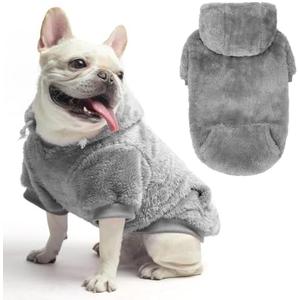 SCENEREAL Fleece Dog Sweaters Hoodie for Small Medium Large Dogs Girls Boys, Plush Fuzzy Dog Clothes Hoodies with Leash Hole, Winter/Fall Puppy Cold Weather Coat, Sherpa Hooded Sweatshirt, Grey SM