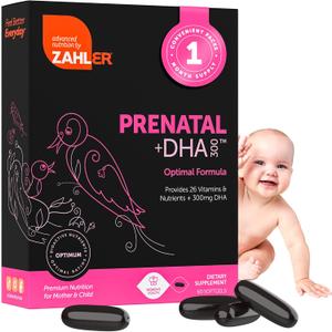 Zahler Prenatal +DHA 300 - Prenatal Vitamin with Methylated Folate & DHA for Pregnant Women - Support for Mom & Baby - Kosher, Gluten Free, Dairy Free - 60 Softgels (EXP 03/31/28)
