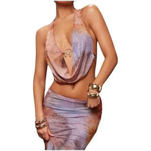 SOLY HUX Women's Sexy Halter Tops Tie Dye Open Back Deep V Neck Draped Front Sleeveless Crop Tank Tops Party Clubwear S