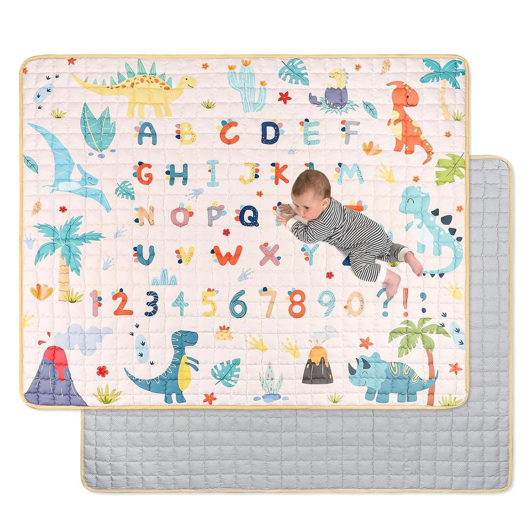 Baby Play Mat for Floor, 71 x 59 Inch Foam Play Mat for Playen, Non-Slip Crawling Mat for Baby Infant Toddler Kids, Foldable and Machine Washable, Dinosaur Alphabet