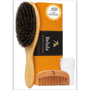 Belula 100% Boar Bristle Hair Brush Set (Medium). Soft Natural Bristles for Thin and Fine Hair. Restore Shine And Texture. Wooden Comb, Travel Bag and Spa Headband Included!