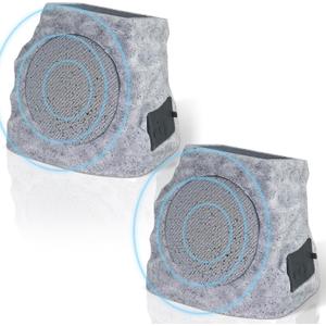 2-Pack Solar Powered Rock Speakers Outdoor Water-Resistant with 3 Mode Lights and Pair Function USB Rechargeable for Patio Garden Party Pool Outside(Two)