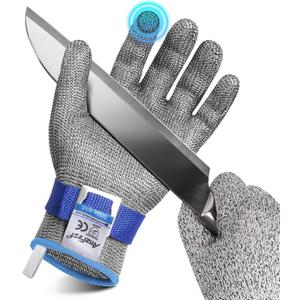 1 Pcs Level 9 Cut Resistant Gloves, Food Grade for Stainless Steel Mesh Metal Glove Touch Screen, Kitchen Cooking Gloves for Women and Men, for Butcher Meat Cutting Oyster Shucking, Size: 8/Medium