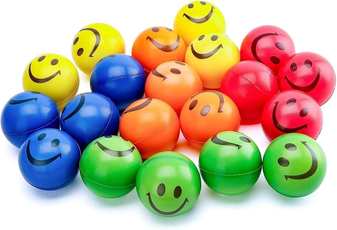 LovesTown 20 PCS Squeeze Toys, 2.5 Inch Smile Face Stress Balls Office Sensory Fidget Toys for Desk Adults Kids Stress Relief Gifts for Coworker Colleague Classroom Prize Goodie Bag Stuffer (Small)