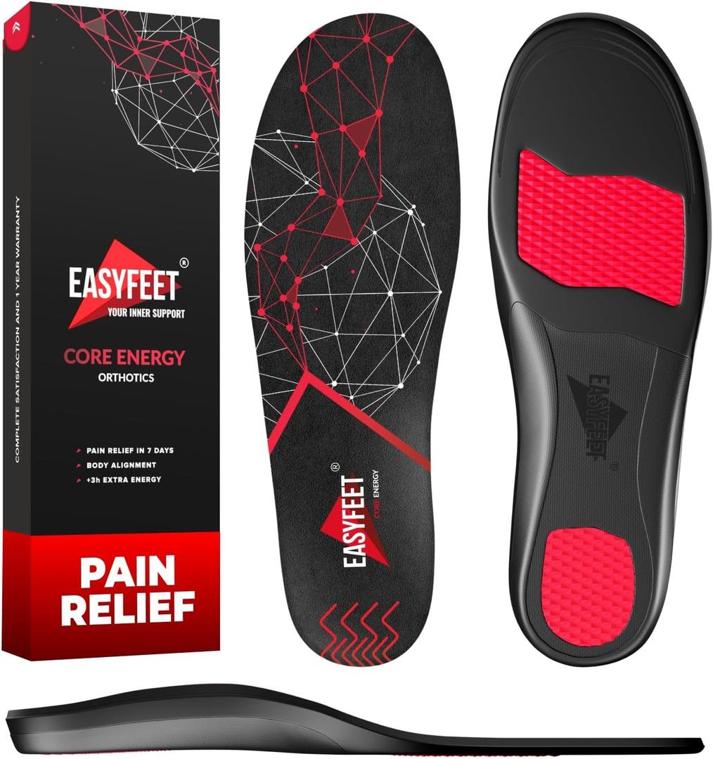 Plantar Fasciitis Relief Shoe Insoles - High Arch Support Inserts Men Women - Orthotics Shoe Inserts for Flat Feet - Work Boots Running Hiking Insoles (M (Men 9-10.5/Women 10-11.5), Black)