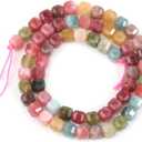 Natural Stone Faceted Cube Square 5Mm Tiger Eye Crystal Loose Spacer Beads For Jewelry Making DIY Gi Bracelets Necklace Earrings - (Color: Tourmaline Jade/Size: 5Mm About 60Pcs)