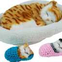 3Pcs Sleeping Cats Toy, Breathing Cat on Cushion Mini and Kittens in Slipper Decor Hand Toy Gift for Kids Boys Girls (Stripe)
