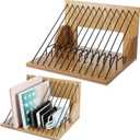 2 Pcs Wood Charging Station for Multiple Devices, Tablet Cell Phone Station Organizer Device Charging Storage Rack for Classroom Office Home Nightstand Management