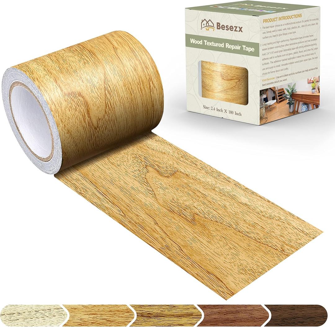 Besezx Wood Grain Repair Tape, 2.4" X15', Self Adhesive Wood Grain Repair Patch for Tables, Chairs, Baseboards, Doors, Windows, Floors, All Kinds of Furniture Renovation, Handicraft DIY. (Natural oak)