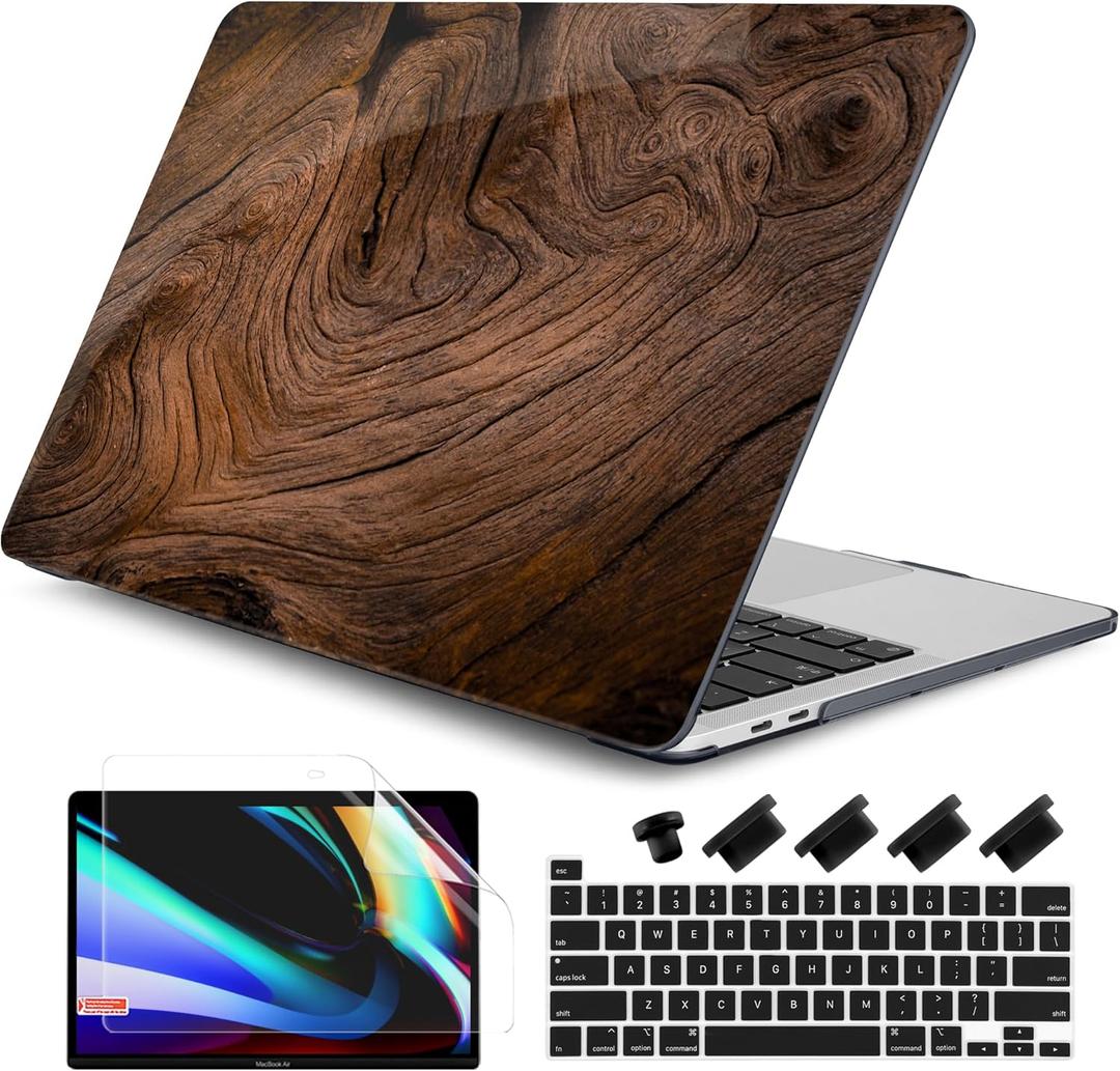 DONGKE Compatible with MacBook Pro 13 inch Case 2024 2023-2020 Release A2338 M2/M1 A2251 A2289 with Retina Display & Touch ID, Plastic Hard Shell & Keyboard Cover & Screen Film - Wood Grain