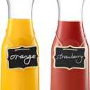 Set of 2 Glass Carafe with Lids, 1 Liter Water Pitcher Carafe for Mimosa Bar, Brunch, Cold Water, Beverage, Wine, Iced Tea, Lemonade - 2 Wooden Chalkboard Tags Included