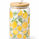 16 Oz Drinking Glasses with Bamboo Lids and Glass Straw - 6 Pcs Glass Cups Beer Ice Coffee Glasses Cute Aesthetic Cup Great for Coffee Bar Accessories Include 2 Cleaning Brushes