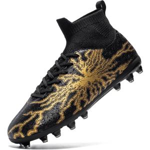 Kids Soccer Cleats Boys Girls Training Football Cleats Youth High-top Soccer Shoes for Little/Big Professional Athletic Outdoor Football Shoes (Black, 3 Big Kid)