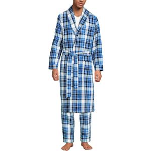 Lands' End Men's Flannel Sleepwear Robe (X-Large, Muted Cobalt Blue Plaid)