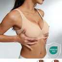 2026 Women Jelly Seamless Wireless Push Up Bras Deep V No Underwire Supportive Everyday Bra Full Coverage Plunge Bralettes (Beige)