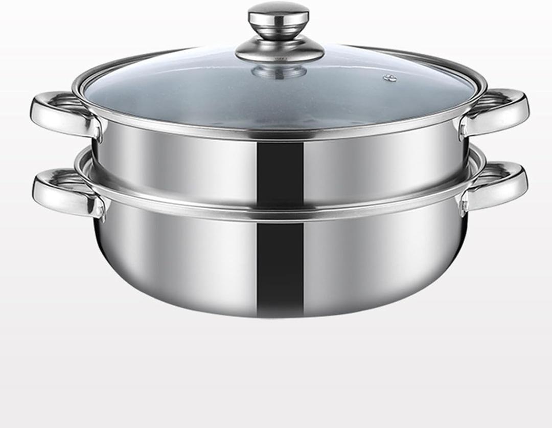 Steamer Pot for Cooking 5.0-Quart Steam Pot with Lid 2-tier Multipurpose Stainless Steel Steaming Cookware with Handle for Vegetable, Soups, Stews and Pasta