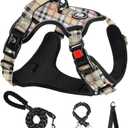 NESTROAD No Pull Dog Harness with Leash, Reflective No Choke Pet Vest Harness,Adjustable Soft Padded Dog Harness with Easy Control Handle for Small Dogs(Checkered Beige,Small) (Sneck 11-15" chest 15-21")
