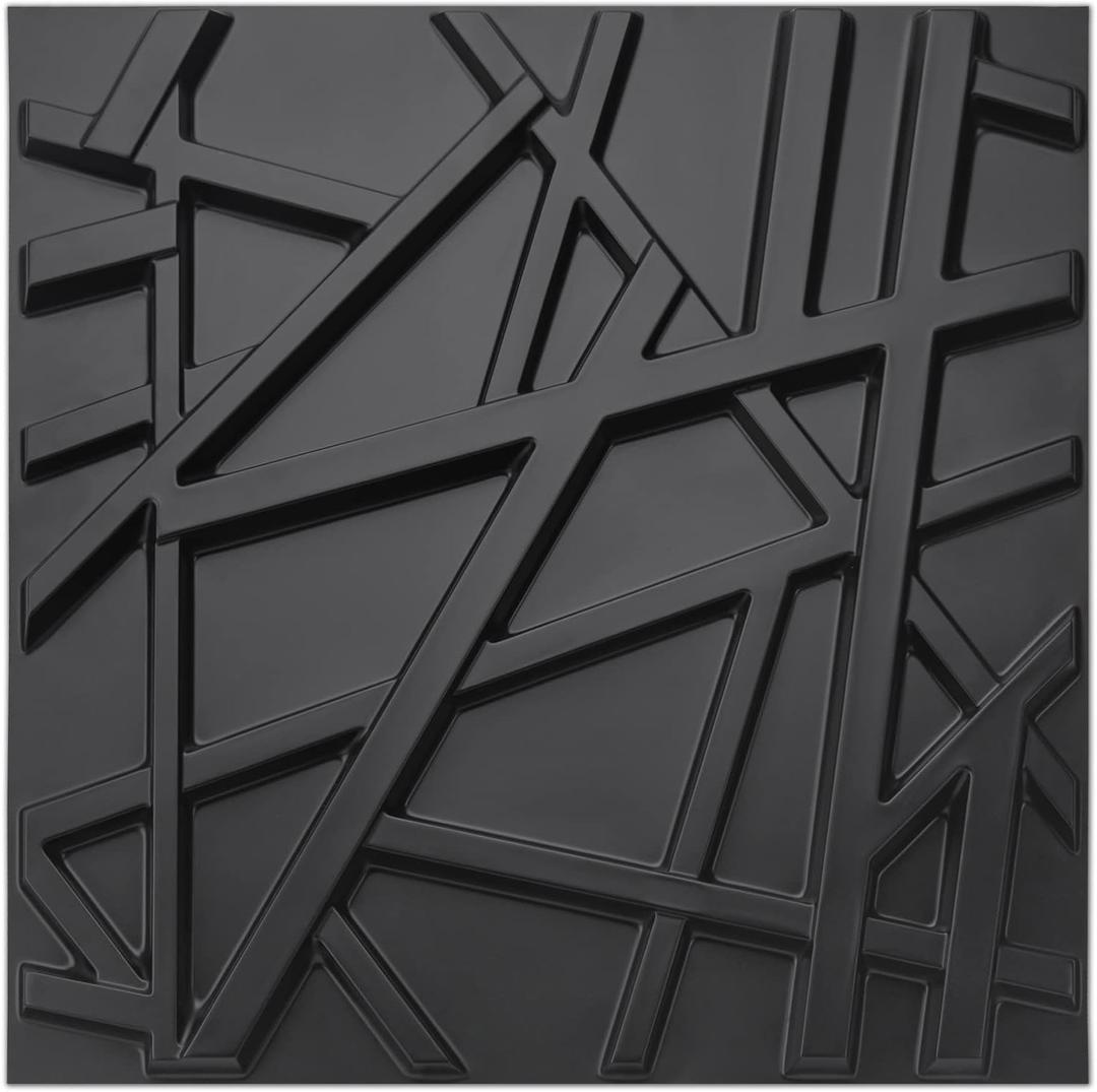 Art3d 19.7" x 19.7" (Pack of 12) Wall Panel Stripes, Black