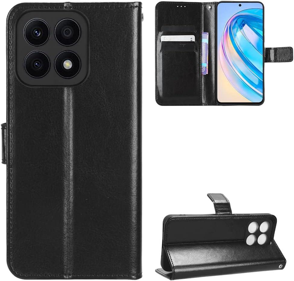 Case for Honor X8a Leather Case,Flip Leather Wallet Cover Case for Honor X8a CRT-LX1 CRT-LX2 CRT-LX3 Case Black