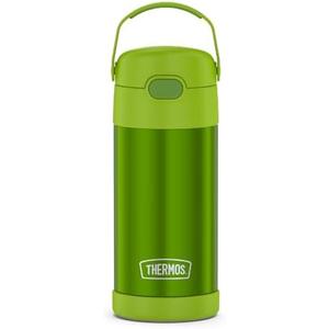 THERMOS FUNTAINER Water Bottle with Straw - 12 Ounce - Kids Stainless Steel Vacuum Insulated Water Bottle with Lid, Lime, 3 Piece