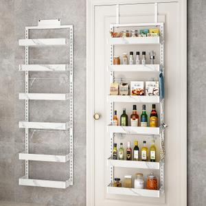 bukfen Over the Door Pantry Organizer, 6-Tier Adjustable Basket Kitchen Pantry Door Organization and Storage, Heavy-Duty Metal Hanging Kitchen Spice Rack,D6.3 x W17.32 x H50.60 inch,White Marble Color