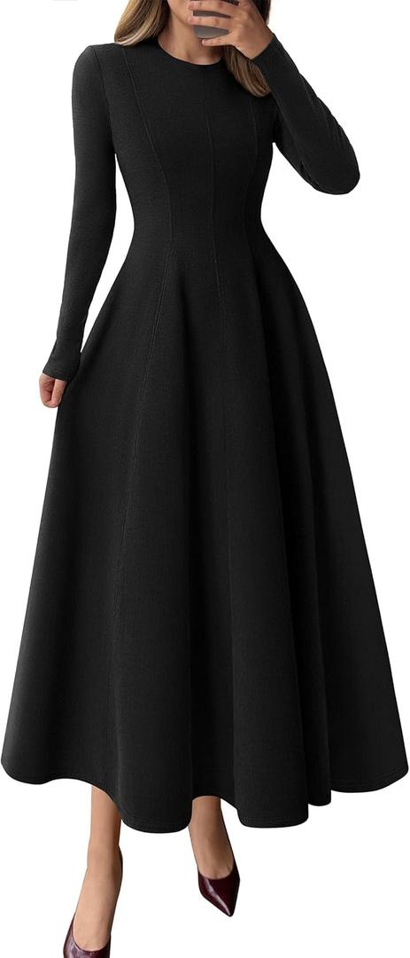 PRETTYGARDEN Cocktail Dresses for Women 2026 Elegant Classy Fall Long Sleeve Midi A Line Flowy Modest Winter Party Dress (Medium)